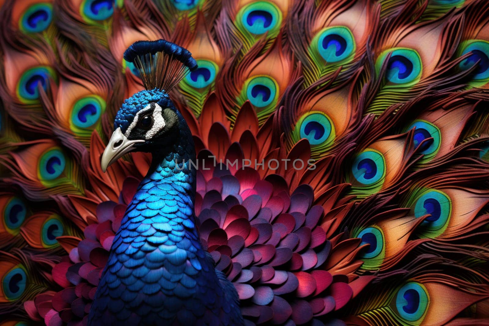 Textured Leather colorful peacock. Feather bird. Generate Ai