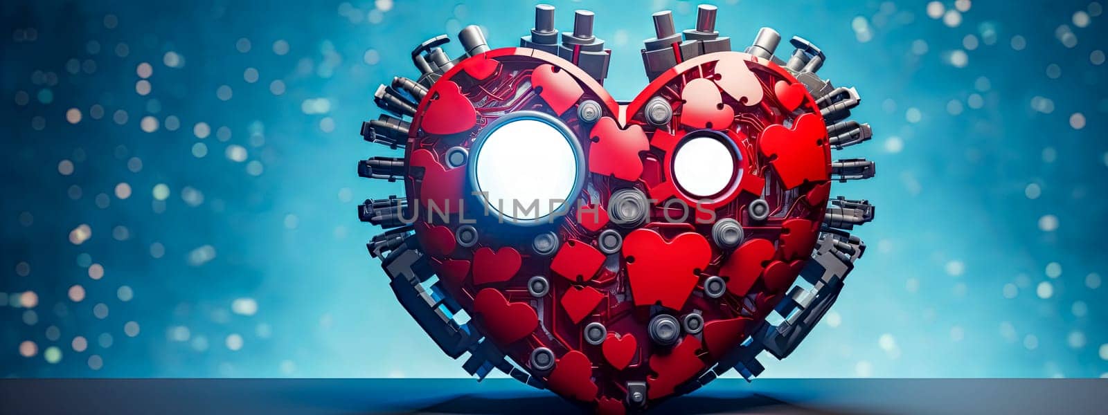 Robotic Heart Concept Art with Blue Bokeh Background by Edophoto