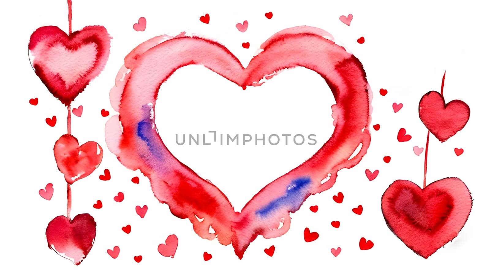 watercolor painted red heart valentines day symbol, generative ai. High quality photo