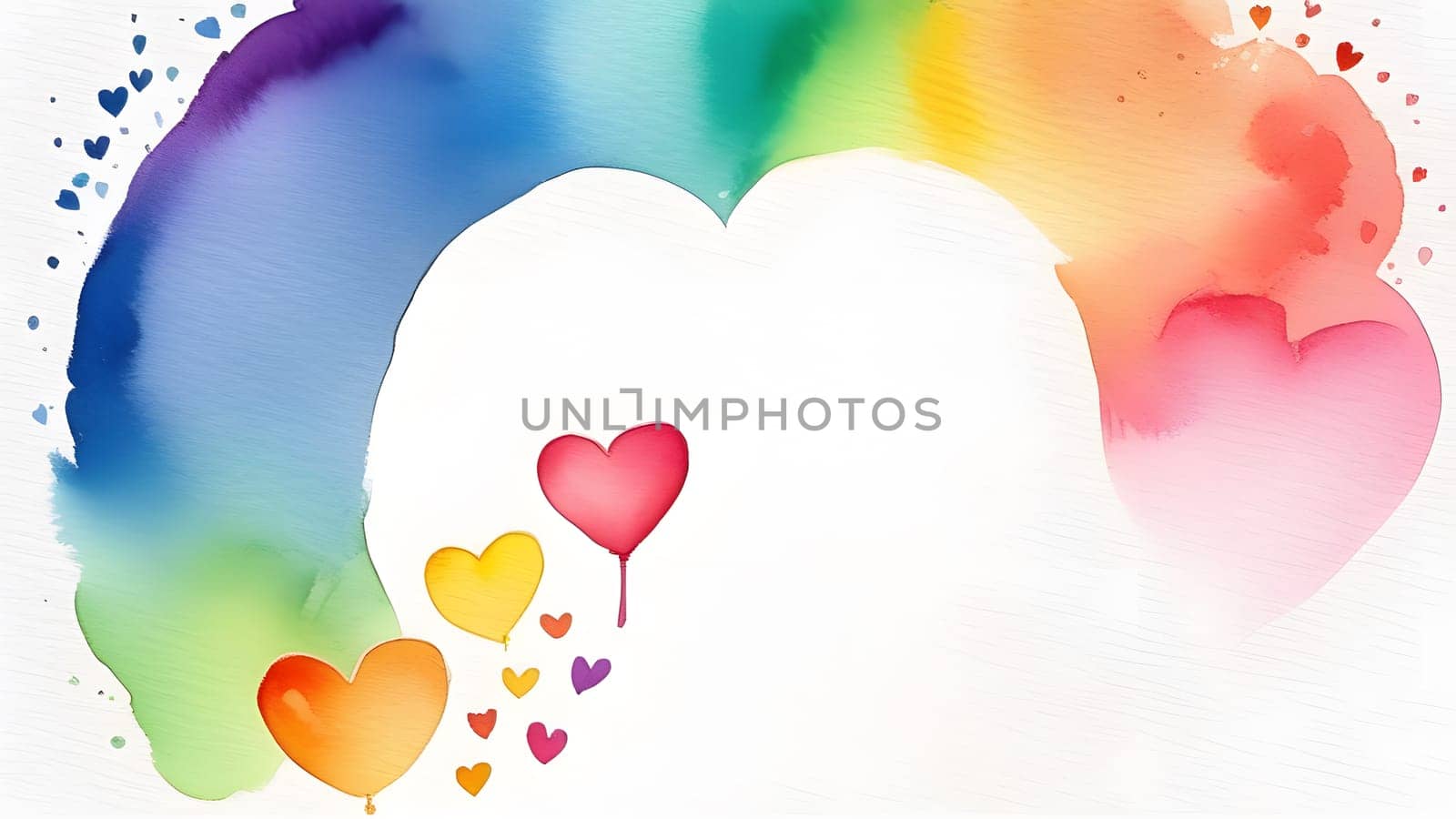 watercolor painted rainbow colors hearts, generative ai. High quality photo