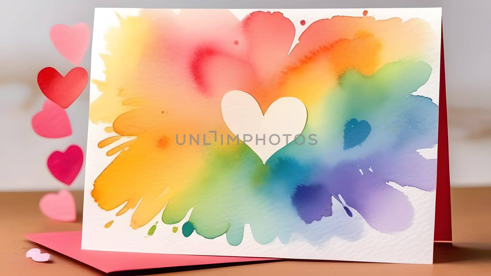 watercolor painted rainbow colors hearts, generative ai. High quality photo