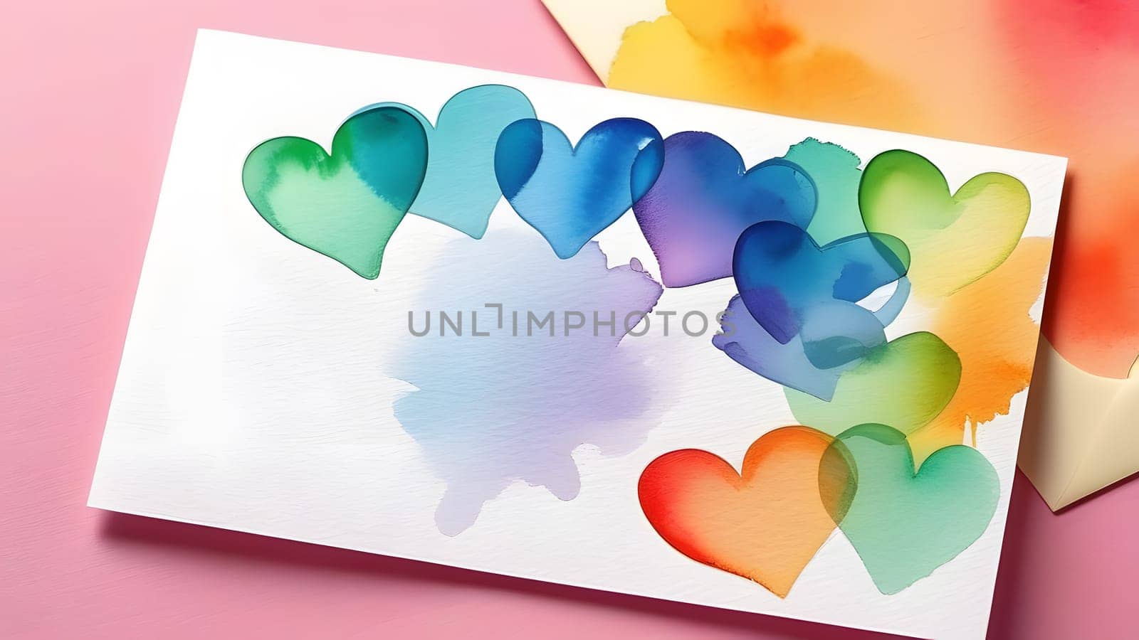 watercolor painted rainbow colors hearts, generative ai by Chechotkin