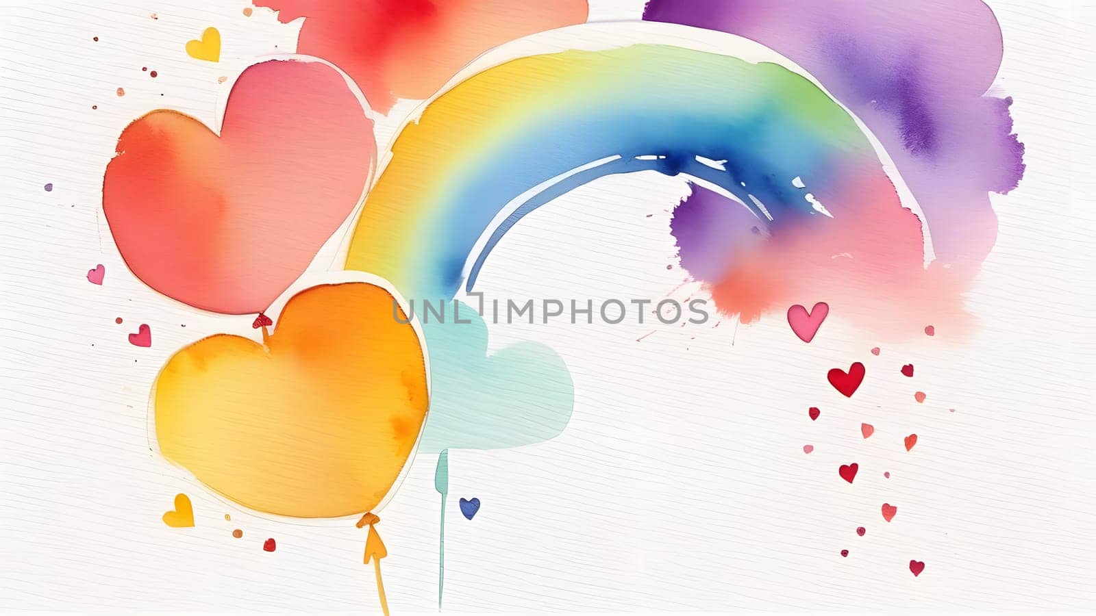 watercolor painted rainbow colors hearts, generative ai by Chechotkin