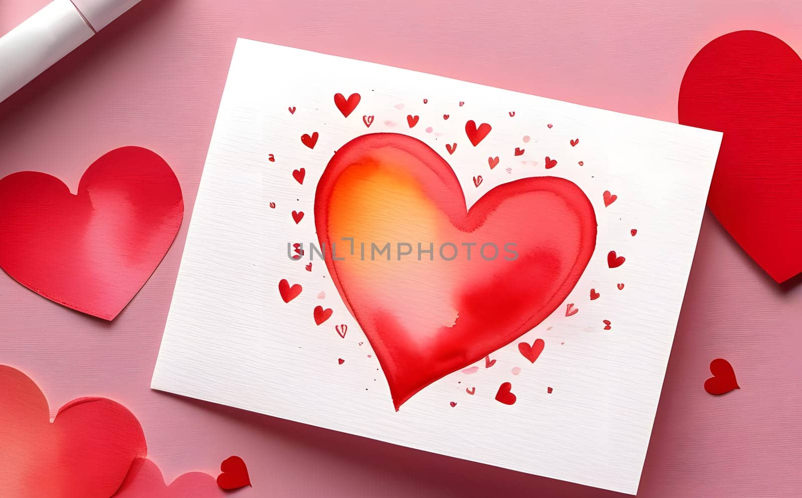 watercolor painted red heart valentines day symbol, generative ai. High quality photo