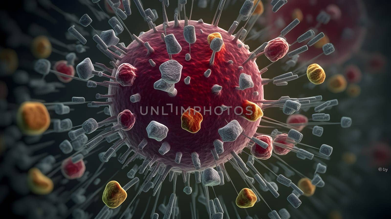 close up of virus molecule visualization, generative ai. High quality photo