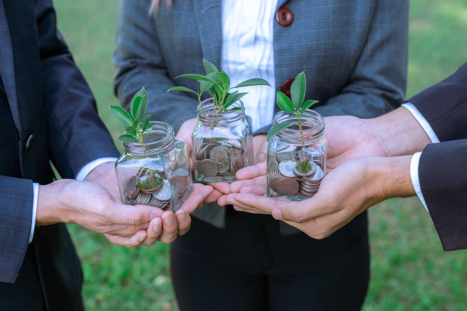 Concept of sustainable money growth investment with glass jar. Gyre by biancoblue
