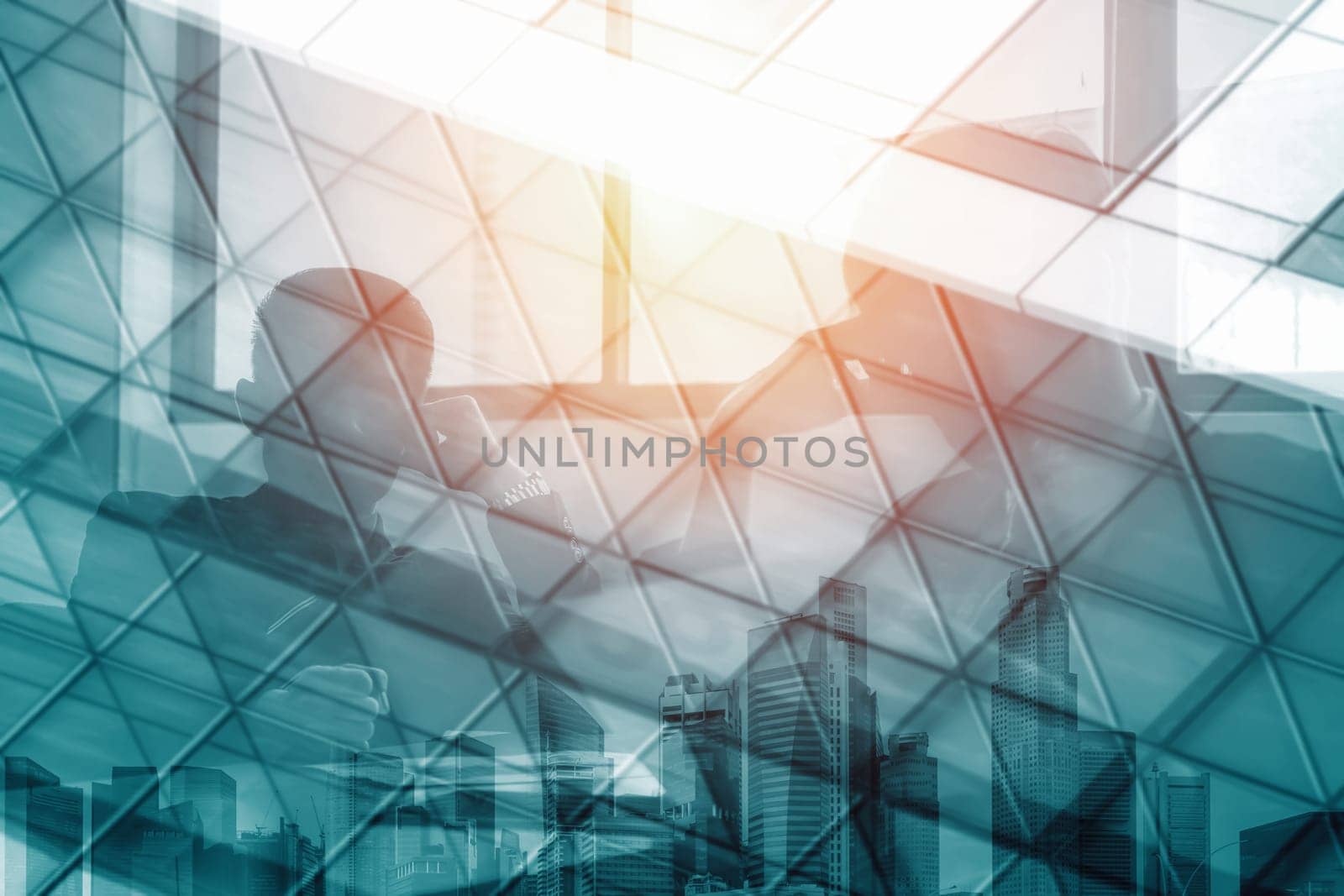 Double Exposure Image of Business People Abstract uds by biancoblue