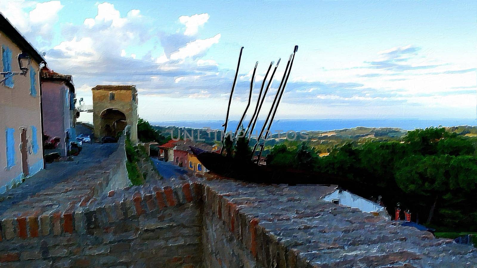 A view from the walls of Novilara, a medieval village in Italy during a summer evening.