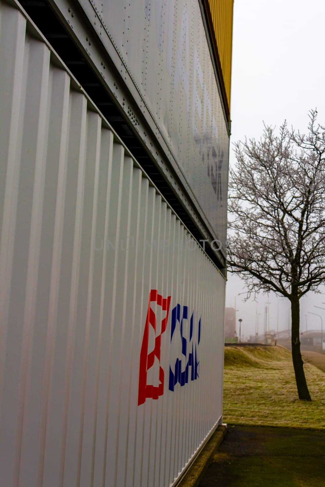 Container observation tower stacked colorful containers in Bremerhaven Germany. by Arkadij