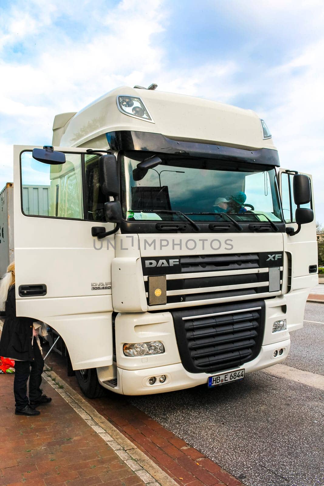 Bremerhaven Bremen Germany 24. April 2014 Truck with trailer parked outside in Leherheide Bremerhaven Bremen Germany.