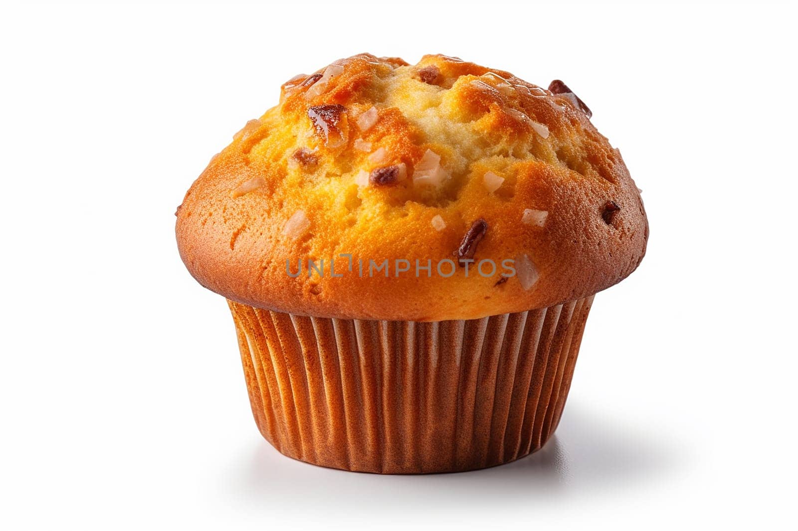 Freshly baked muffin with visible chunks on a white background by Hype2art