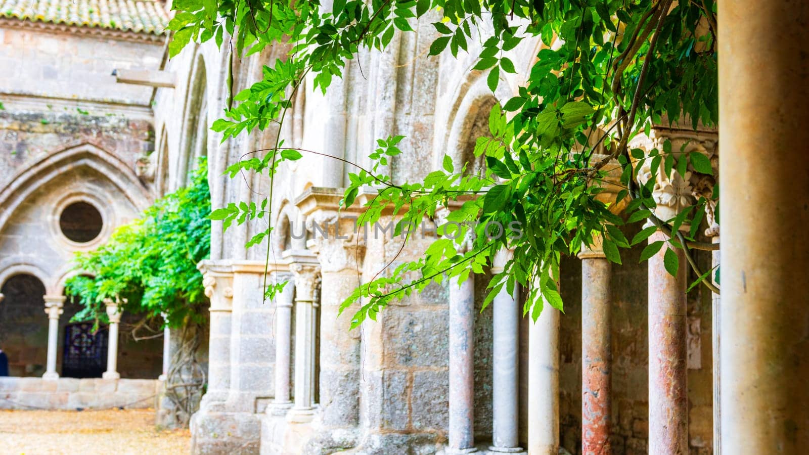 Fontfroide Abbey or Abbaye de Fontfroide is monastery in France gothic walls and arches