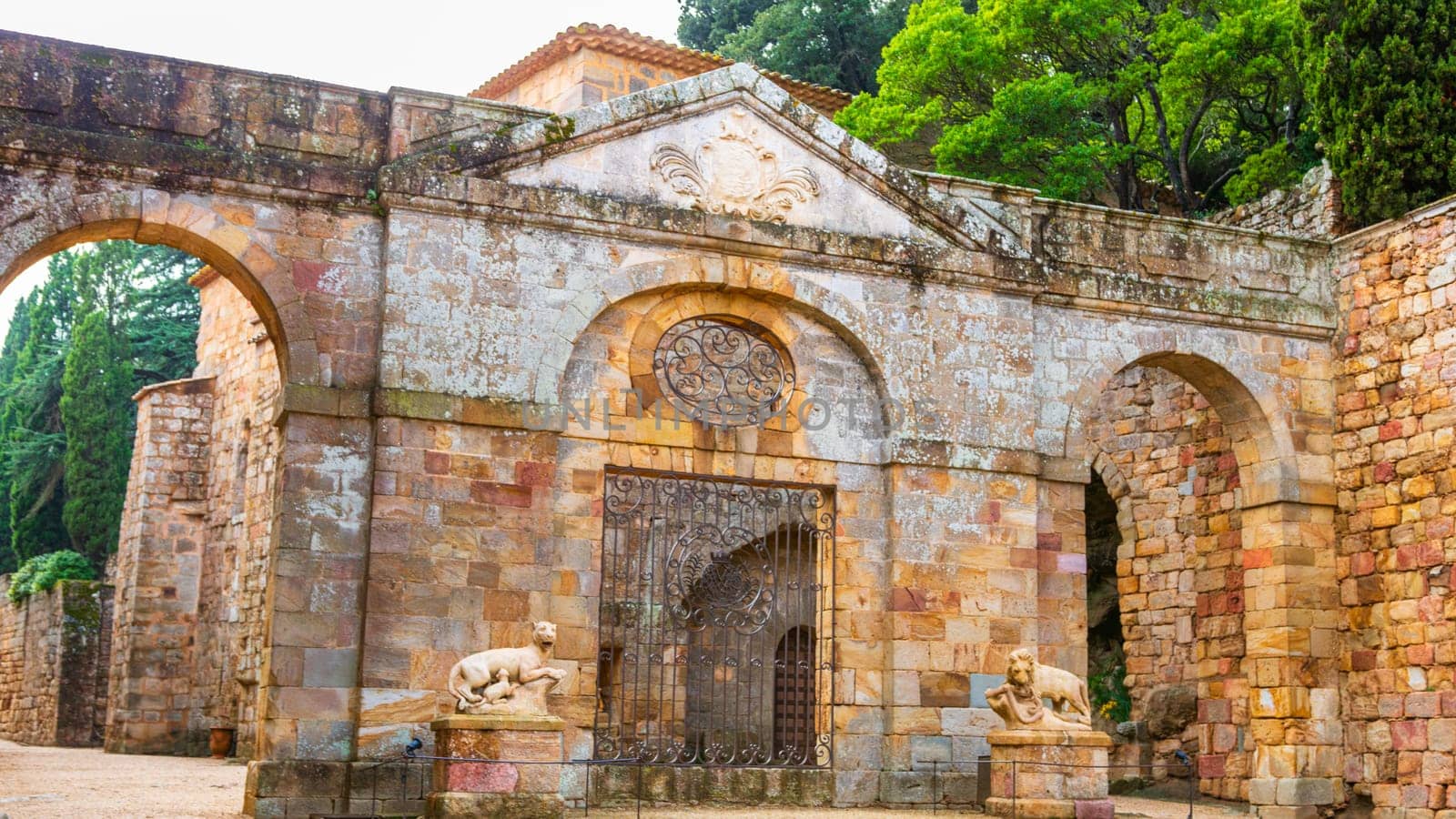 Fontfroide Abbey or Abbaye de Fontfroide is monastery in France gothic walls and arches