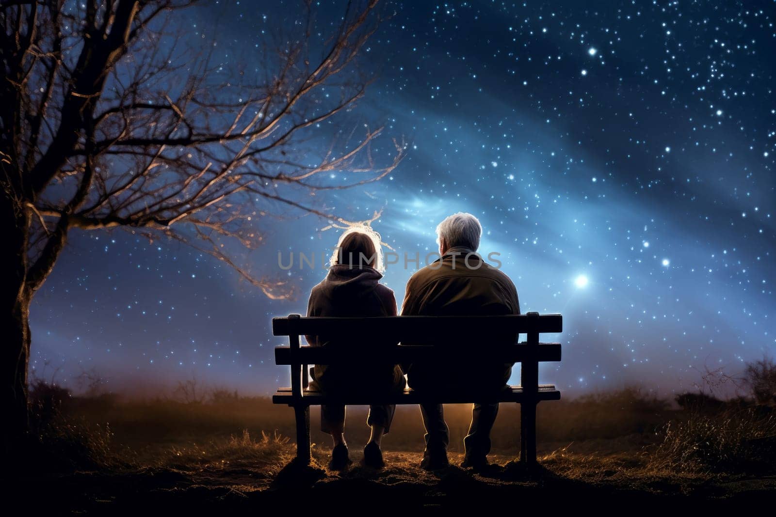 Grandparents sitting on bench. Generate Ai by ylivdesign