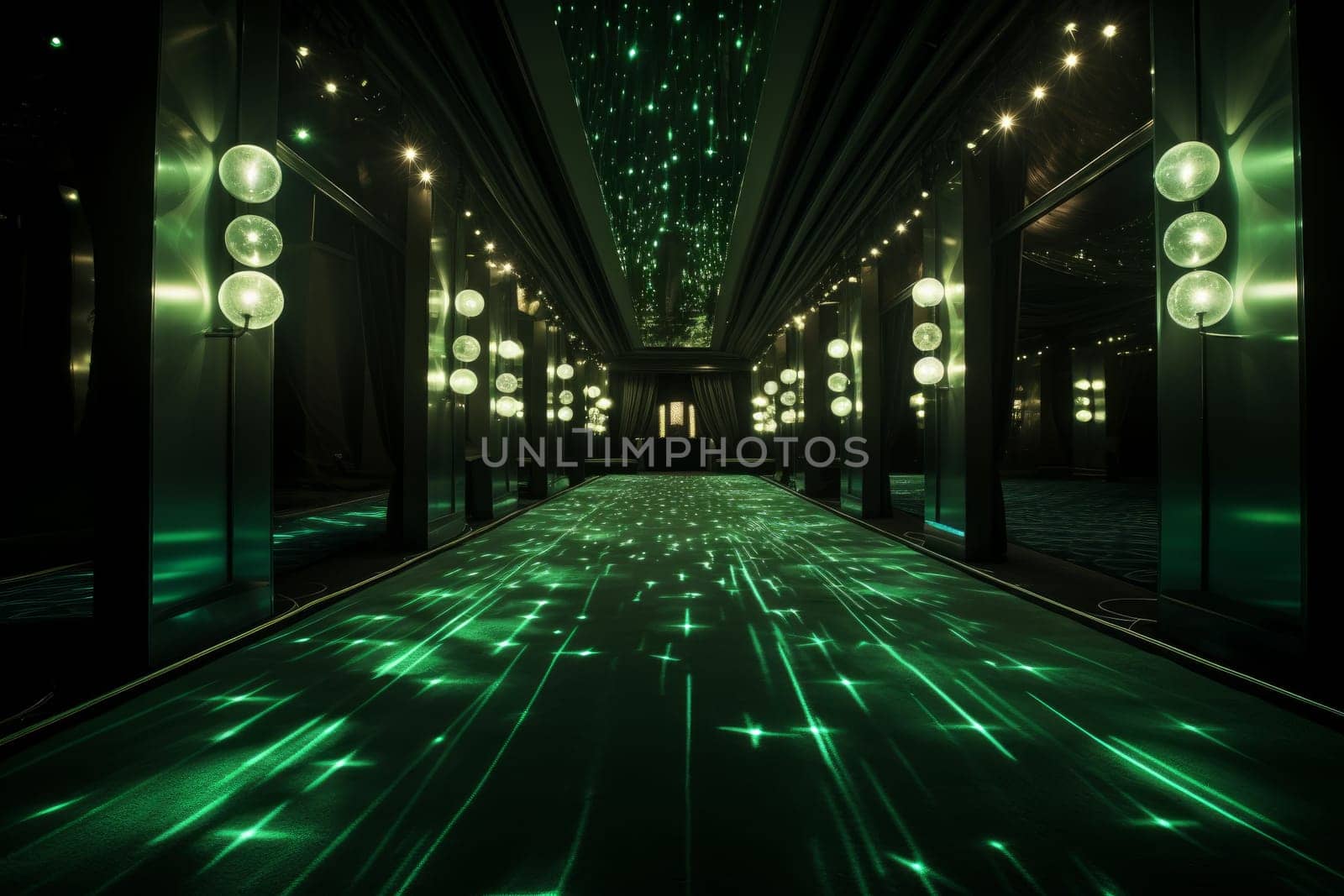 Illuminating Green carpet lights. Floor texture. Generate Ai