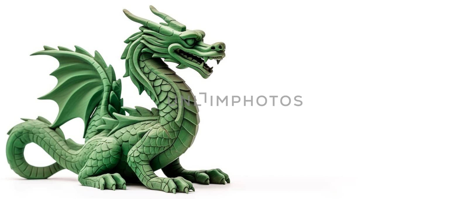 Green wooden dragon. Generate Ai by ylivdesign