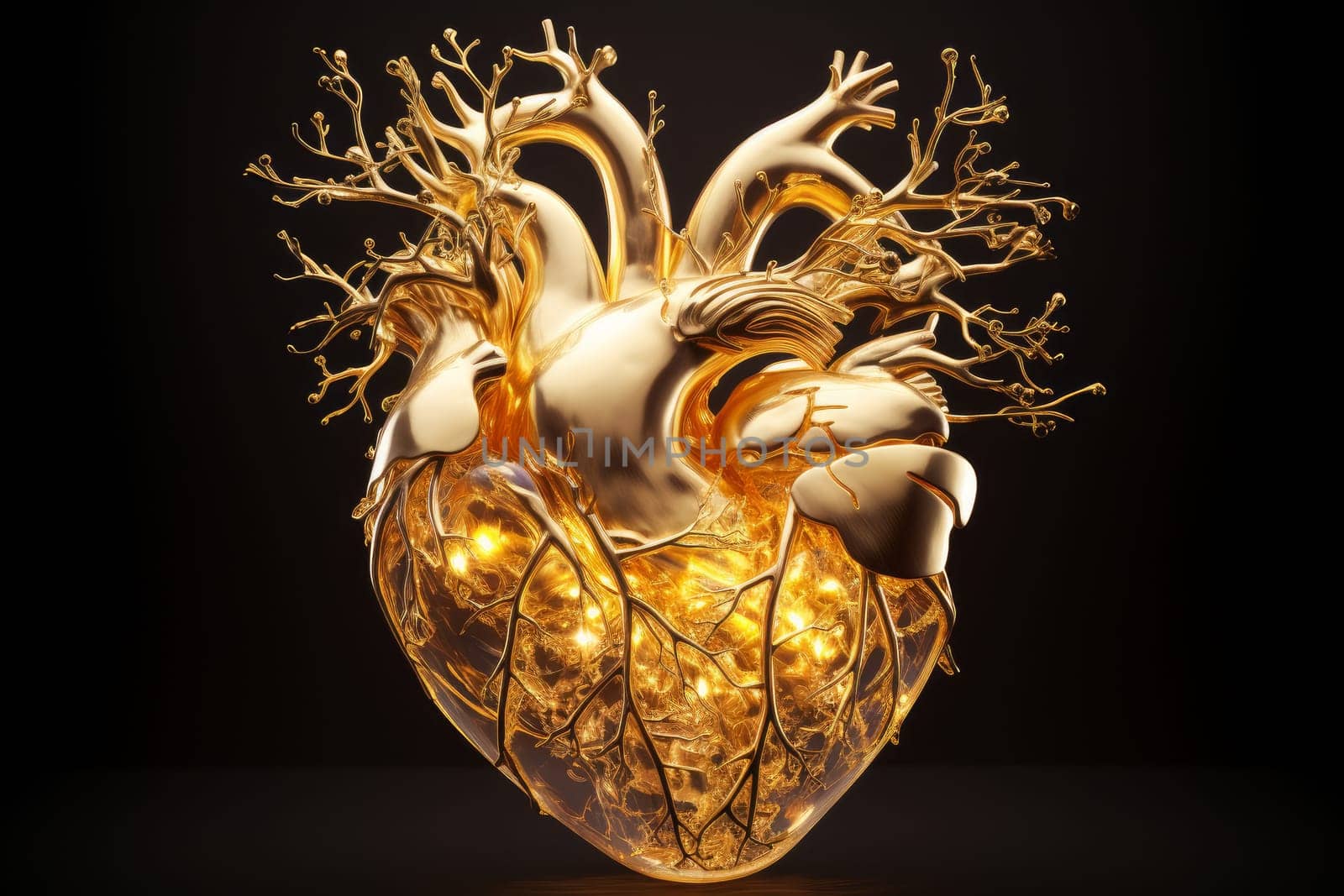 Transparent golden heart. Love romantic. Generate Ai