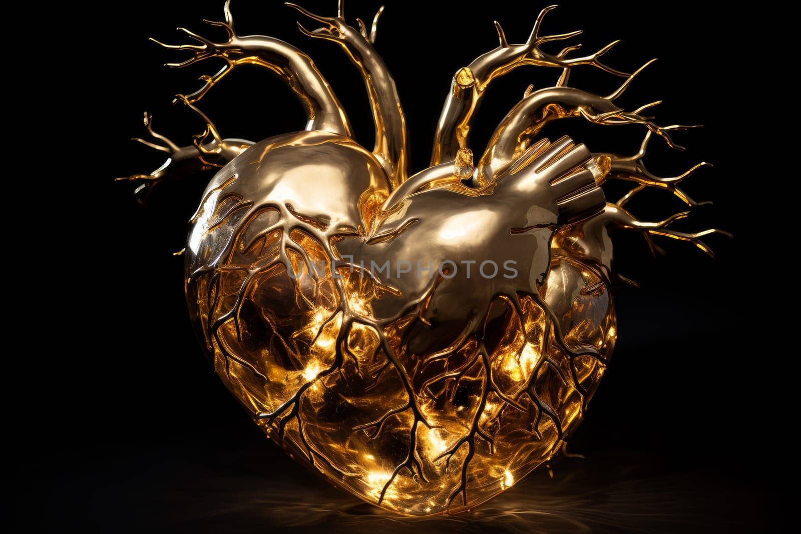 Radiant Transparent golden heart. Love romantic. Generate Ai