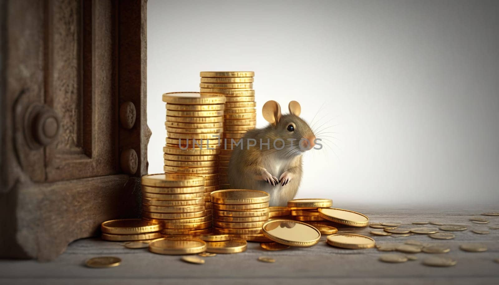 Wealthy Mouse with Golden Coin Stacks - tooth fairy by chrisroll