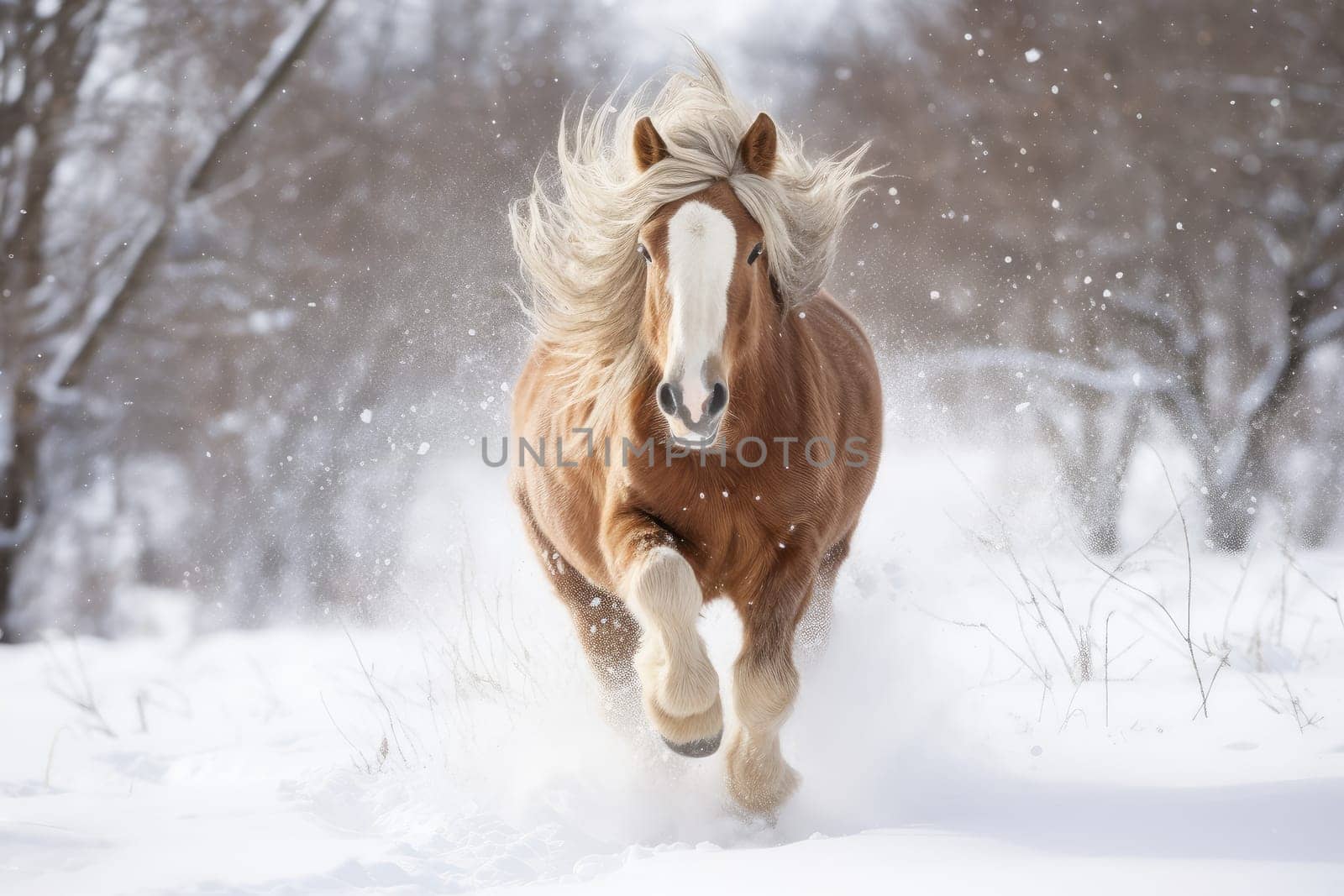 Nippy Cute horse in winter snow. Generate Ai by ylivdesign