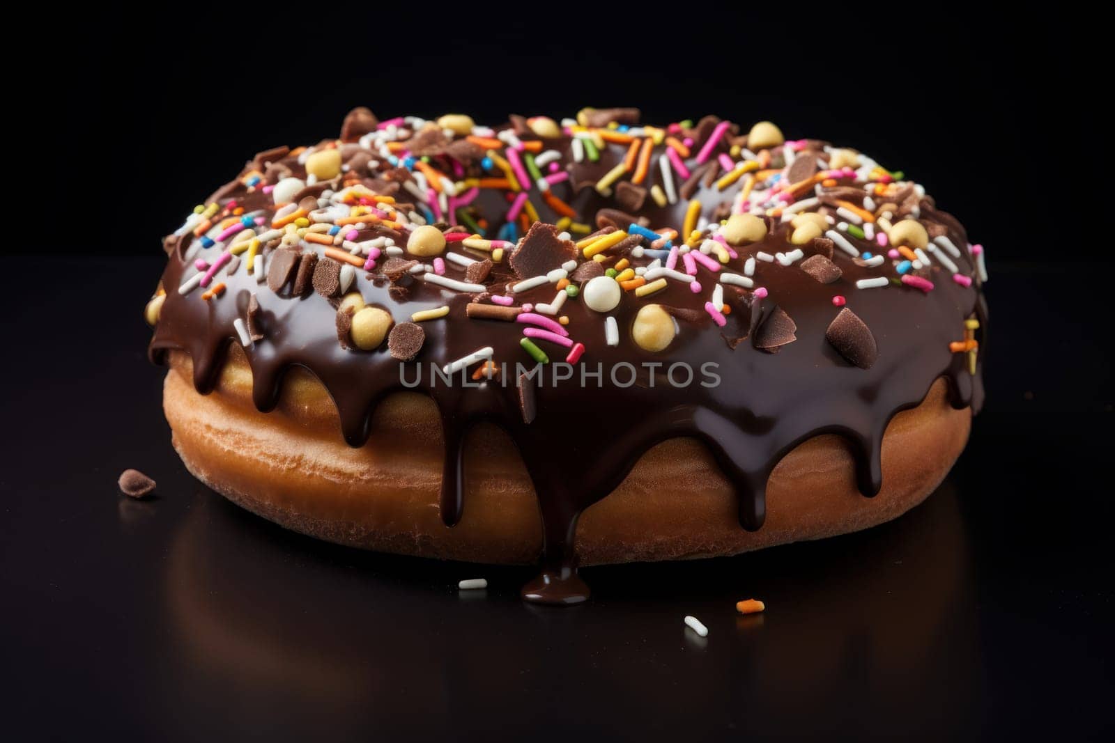 Delicious Large chocolate donut. Nature shiny cream. Generate Ai
