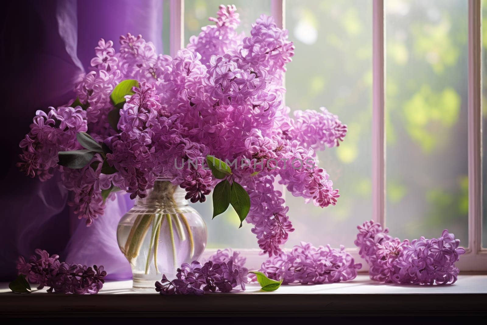 Vibrant Lilac flowers. Summer nature tree. Generate AI