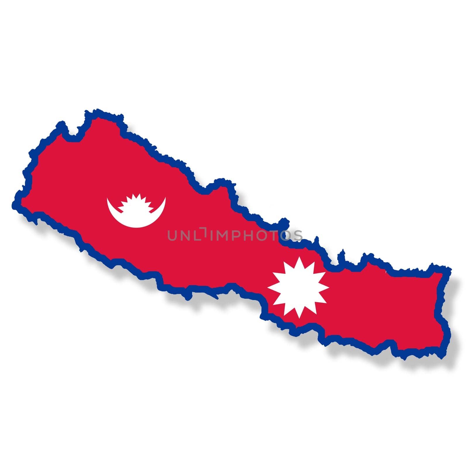 A Nepal flag map on white background with clipping path