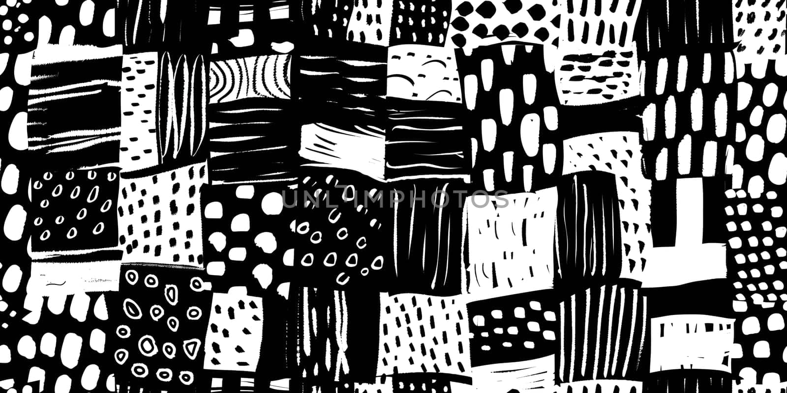 A stylish blackandwhite seamless pattern featuring dots and lines on a black background. The product is a modern art design with a geometric style, using rectangles and various material properties