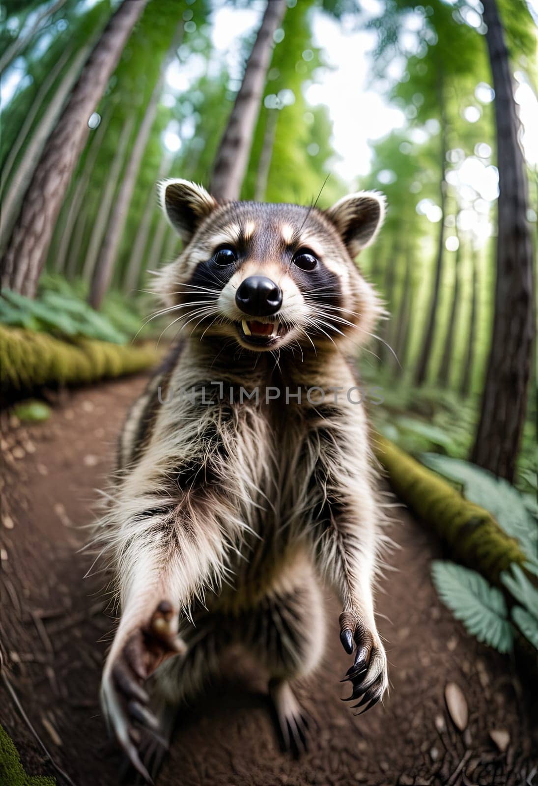 Close-up Animal in forest take selfie. interaction between wildlife and modern photography trends