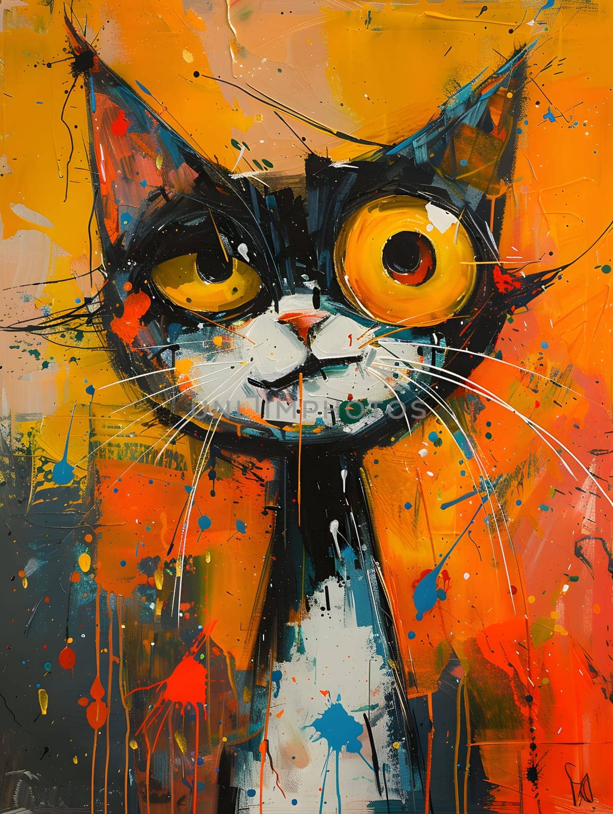 Vibrant painting of a brown felidae with orange whiskers by Nadtochiy