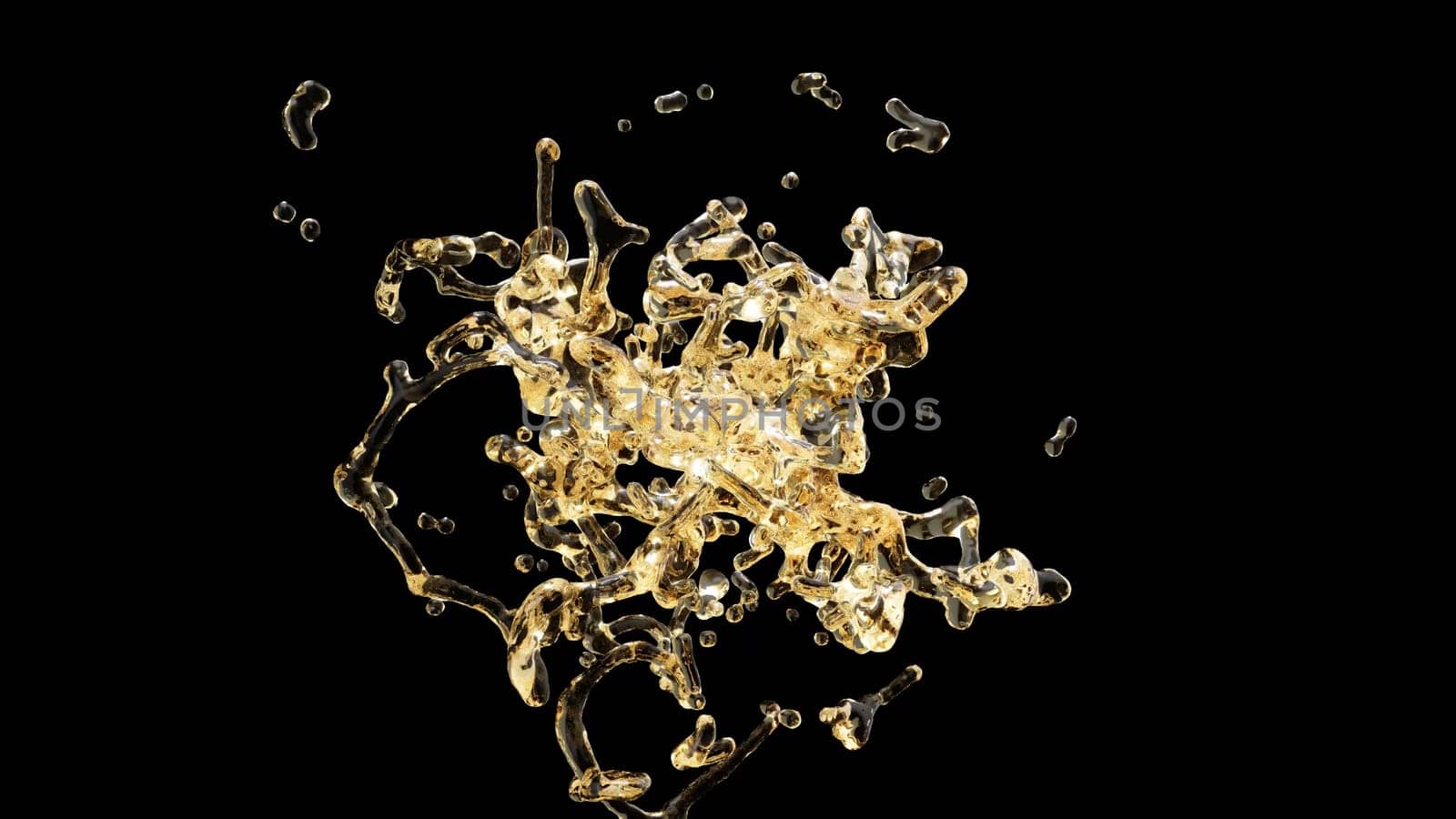 Yellow gold oil splash on black back 3d render by Zozulinskyi