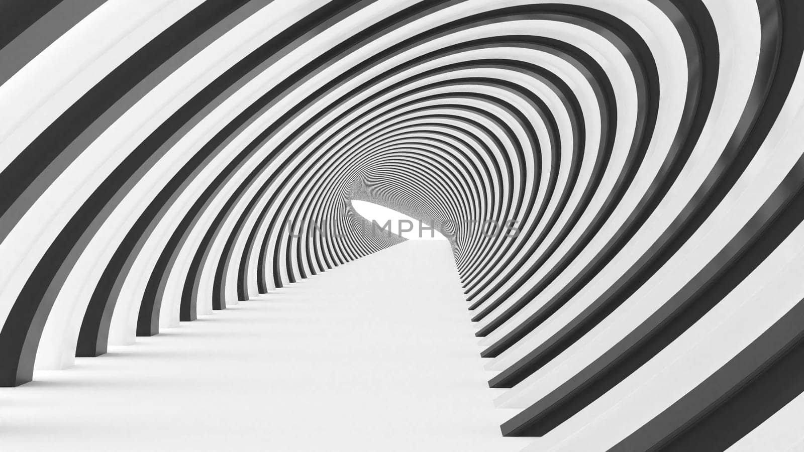 Black white tunnel intro 3d render by Zozulinskyi