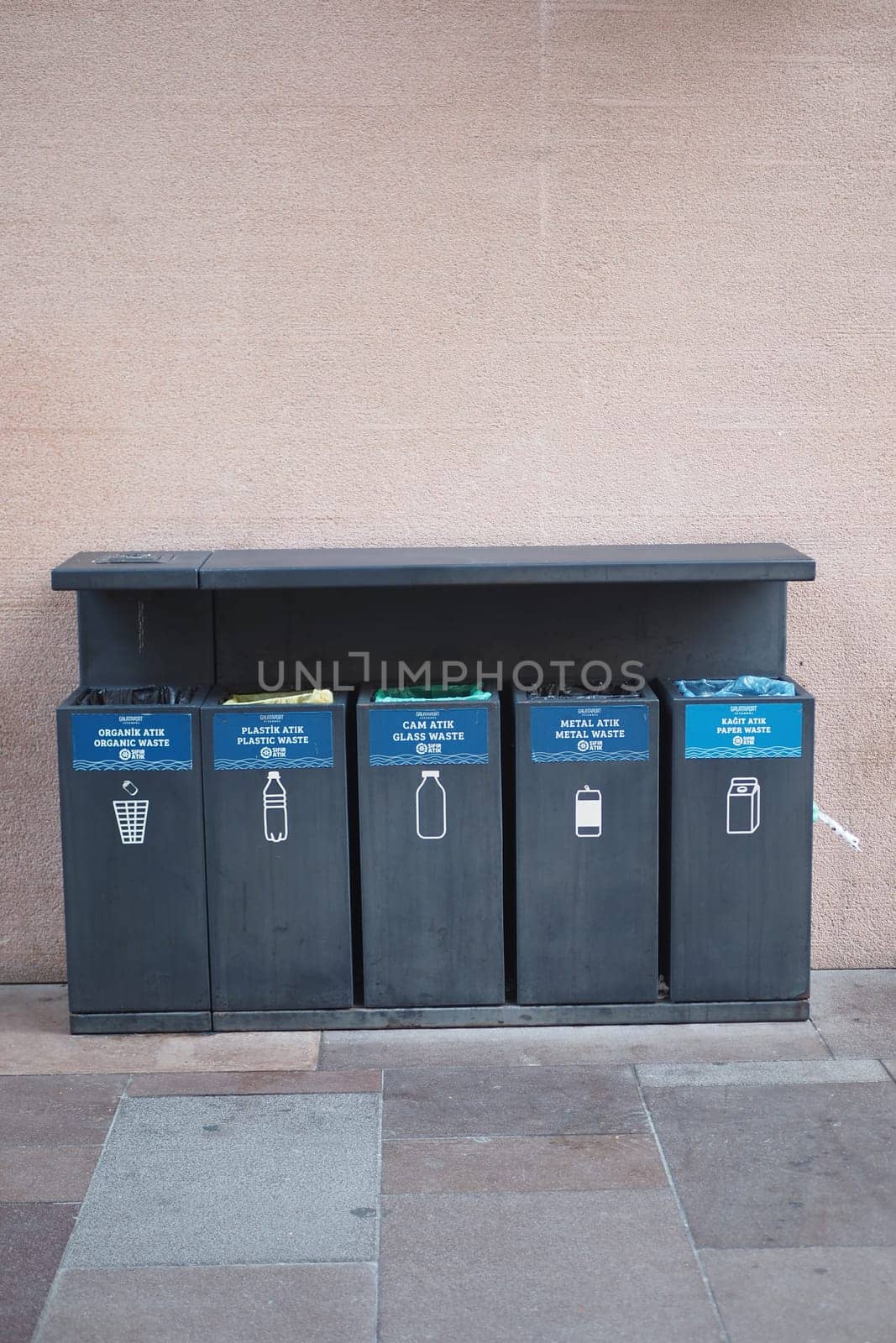 turkey istanbul 12 july 2023. Garbage bins of various colors,