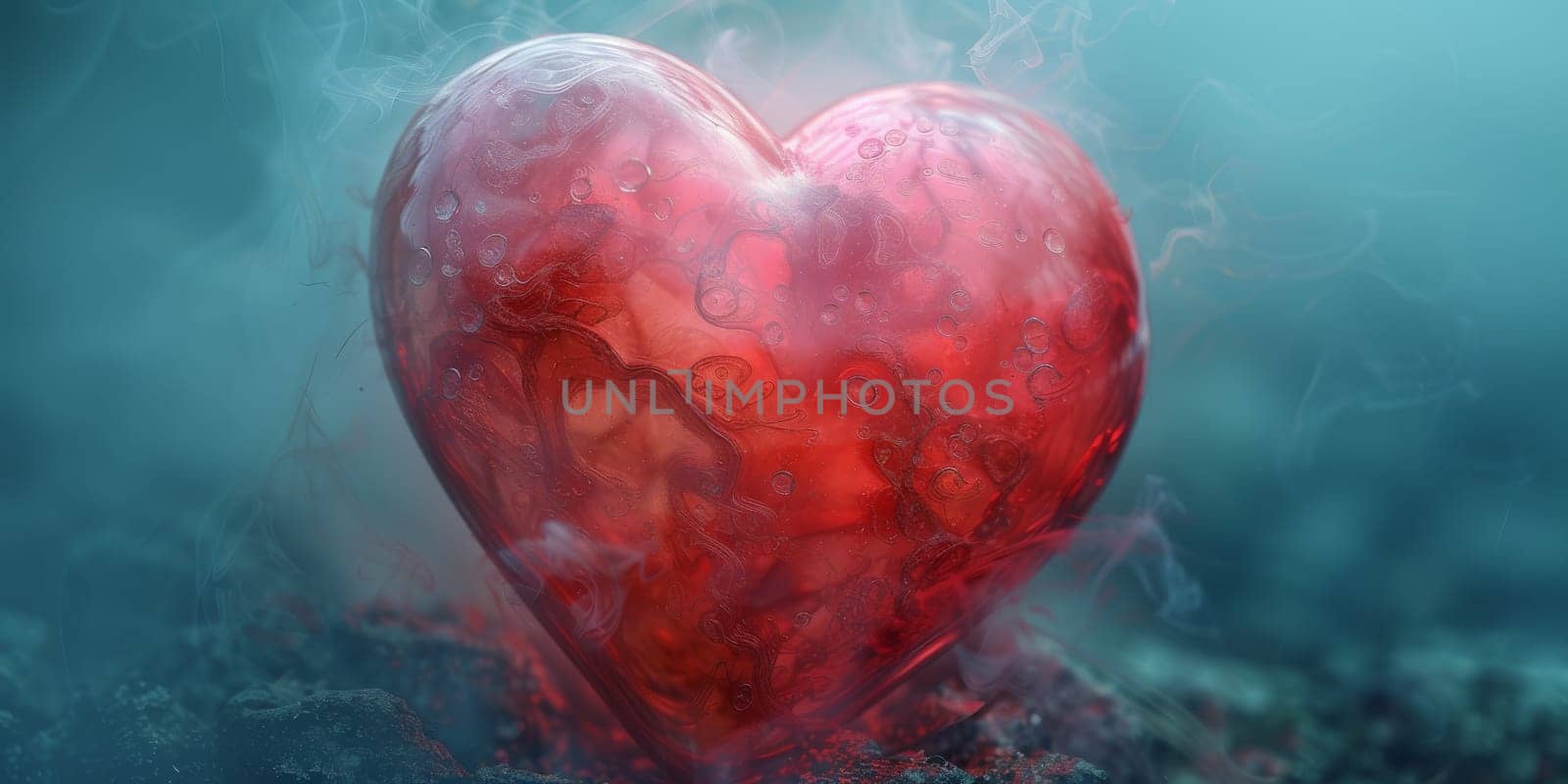 3D heart with pink roses, against a background of clouds.