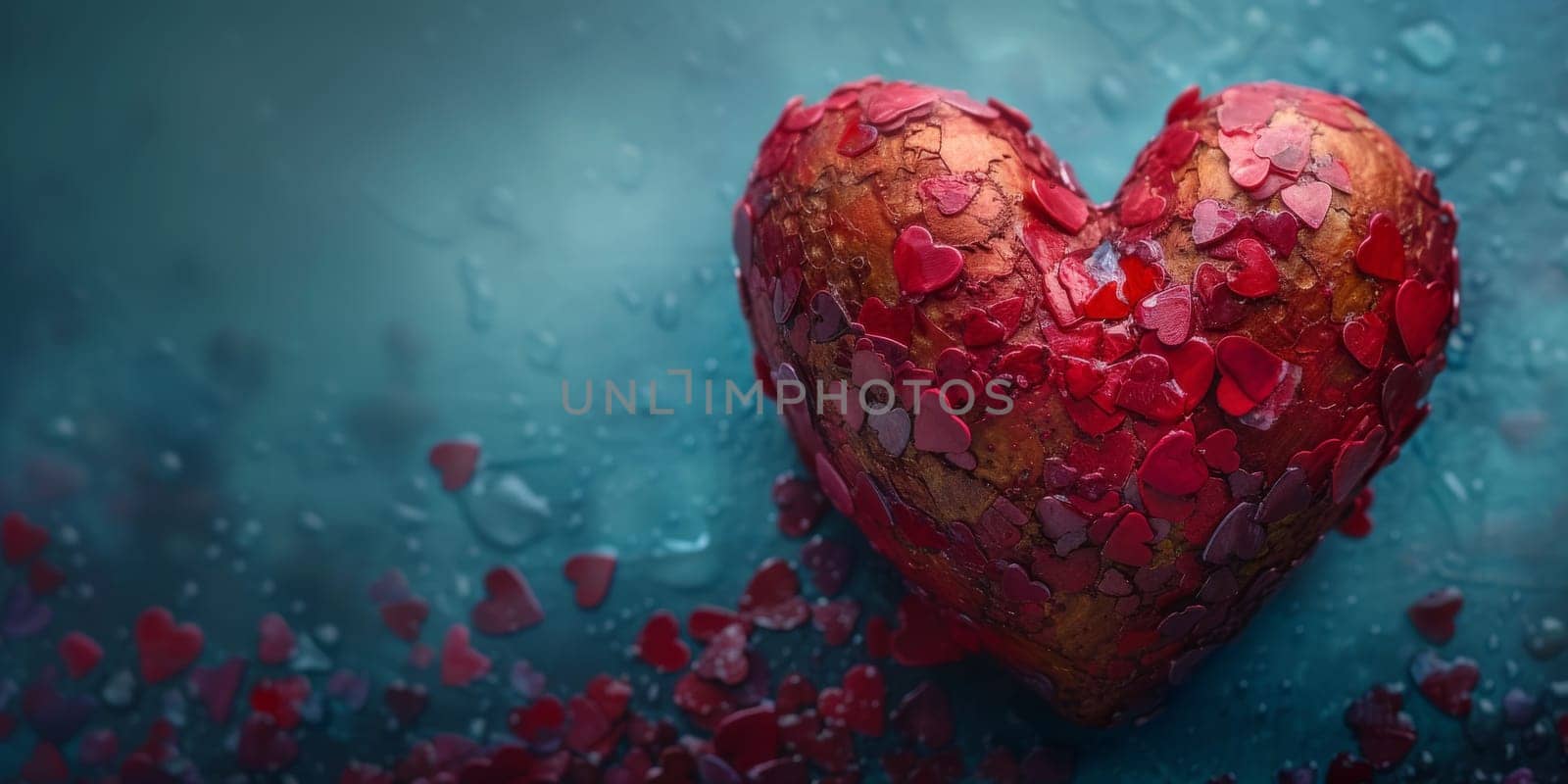 3D heart with pink roses, against a background of clouds by Benzoix