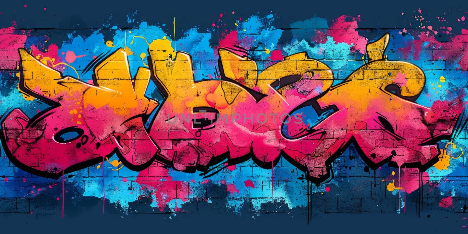 Colorful graffiti print. Seamless pattern with different text and graphic elements inspired by street art. Template for cards, covers and textile design. On black background by Benzoix