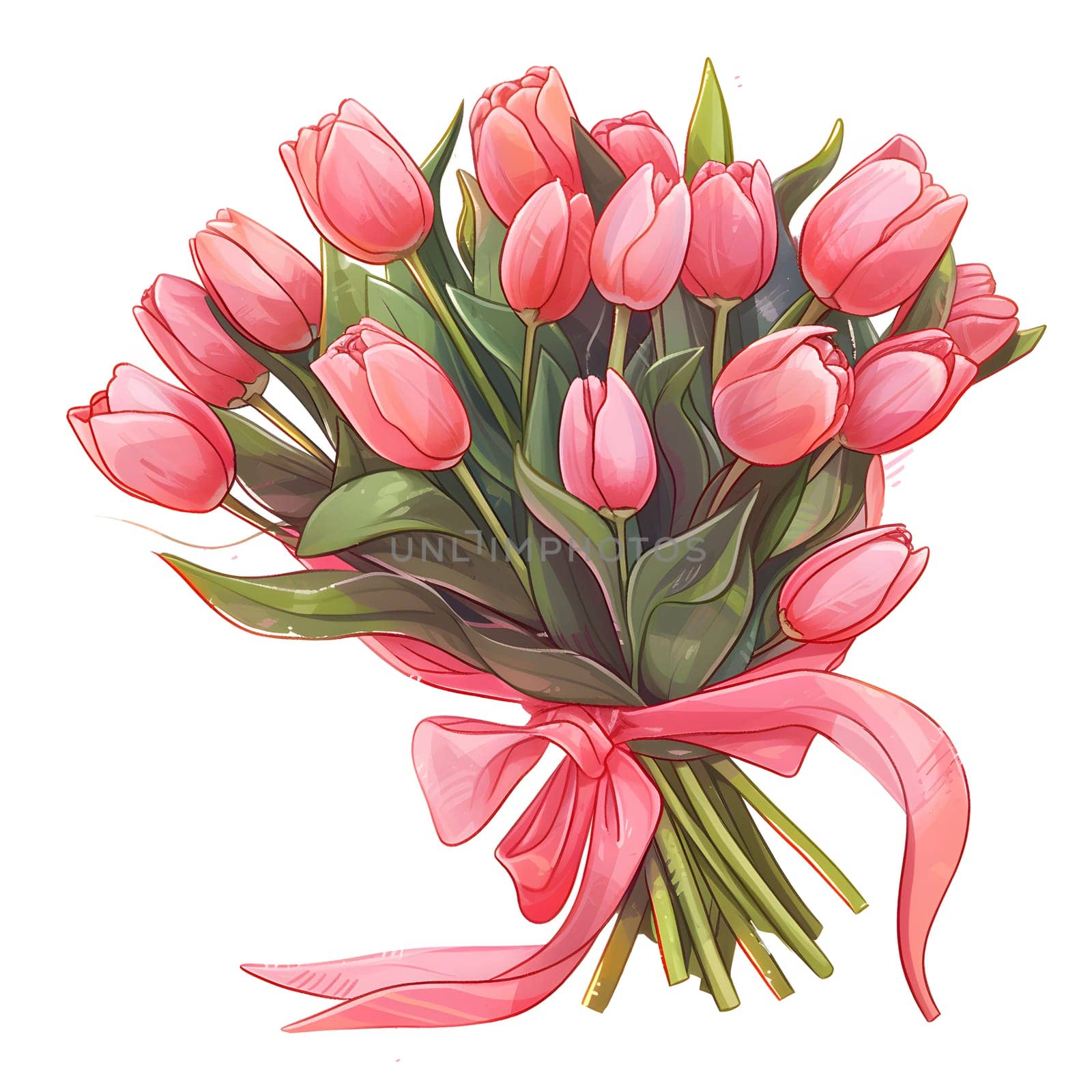 Pink tulips bouquet with matching ribbon a stunning display of floral artistry by Nadtochiy