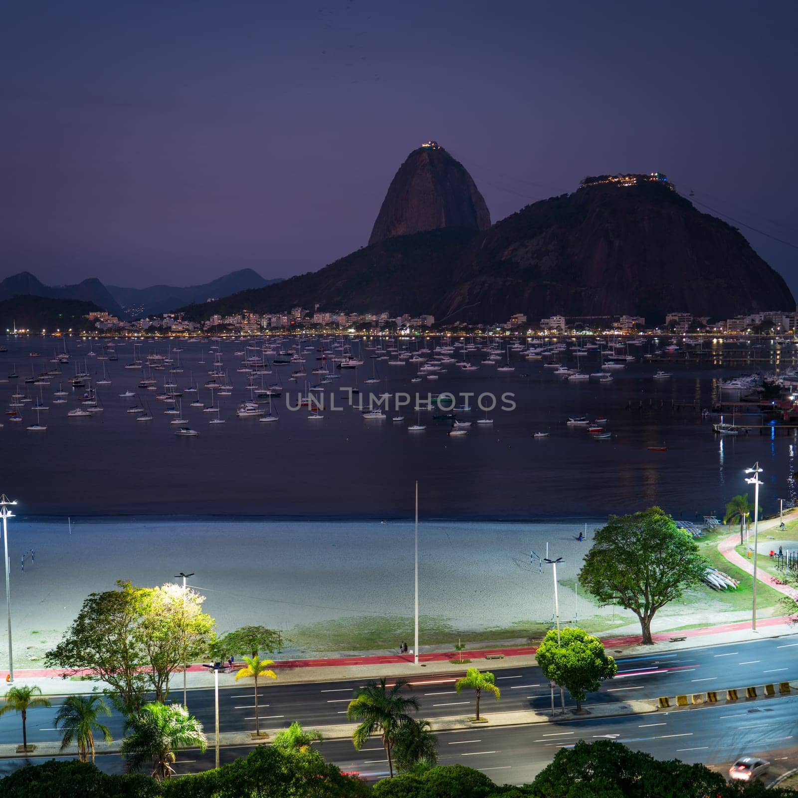 A peaceful evening with boats in Rio de Janeiro's bay.
