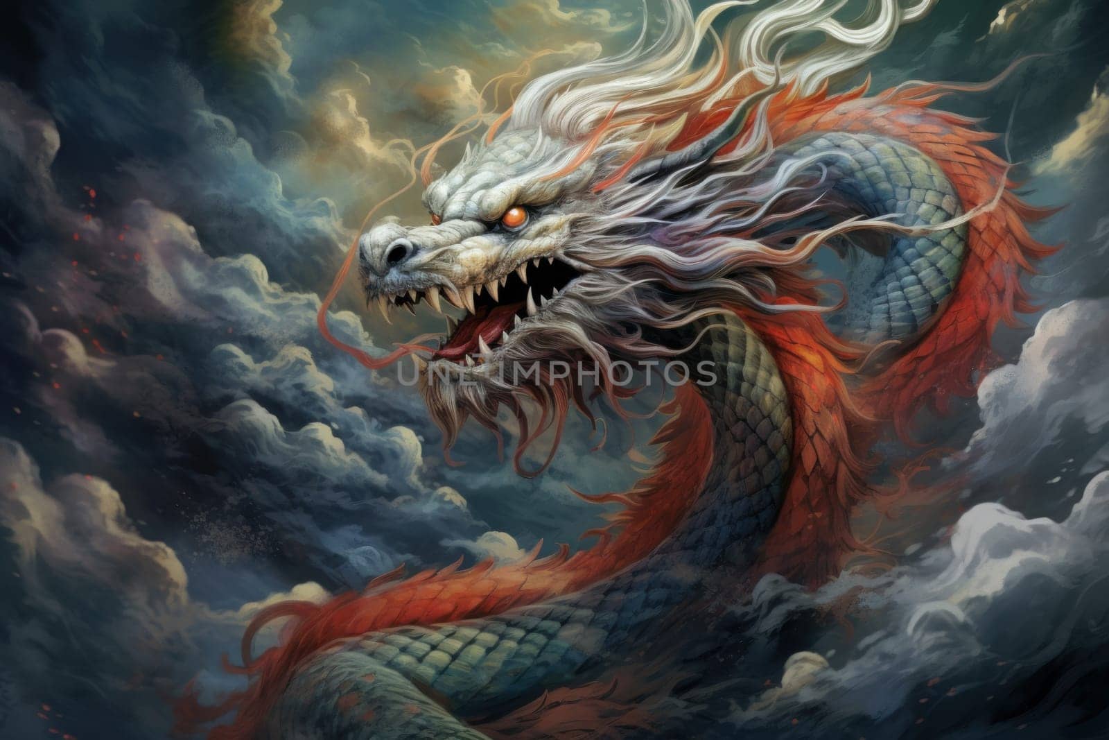 Powerful Chinese mythical dragon. Asian eastern creature. Generate Ai