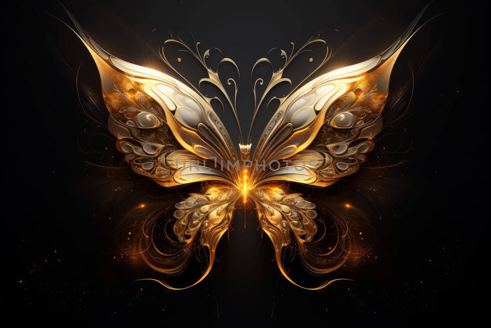 Lavish Golden butterfly wallpaper. Decorative gold art. Generate Ai