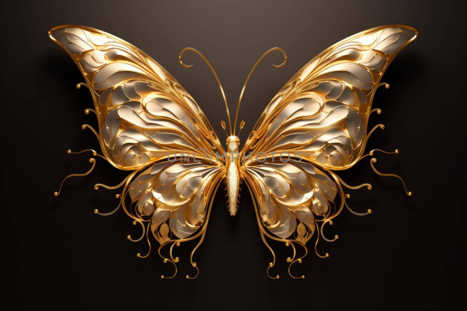 Golden butterfly wallpaper. Decorative gold art. Generate Ai