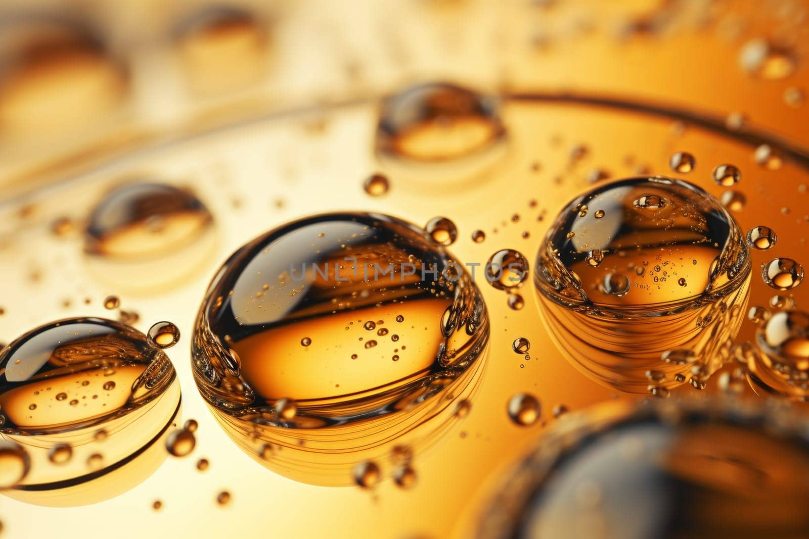 Effervescent Gold oil bubbles. Circle gold orange. Generate Ai
