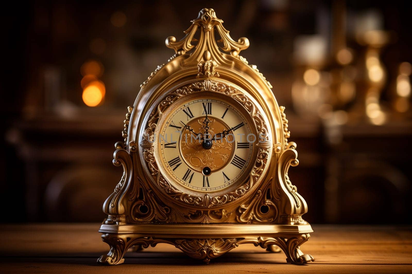 Timeless Gold old clock. Retro time. Generate Ai