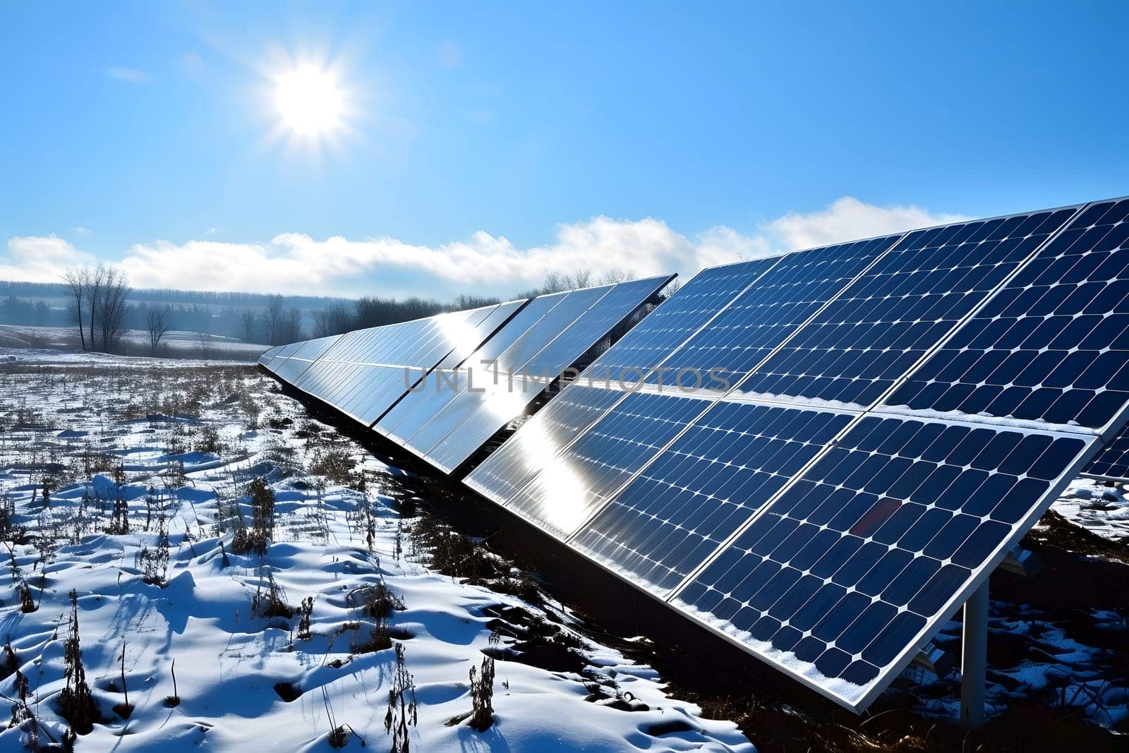 Photovoltaic solar panels in the field at sunny winter day by z1b