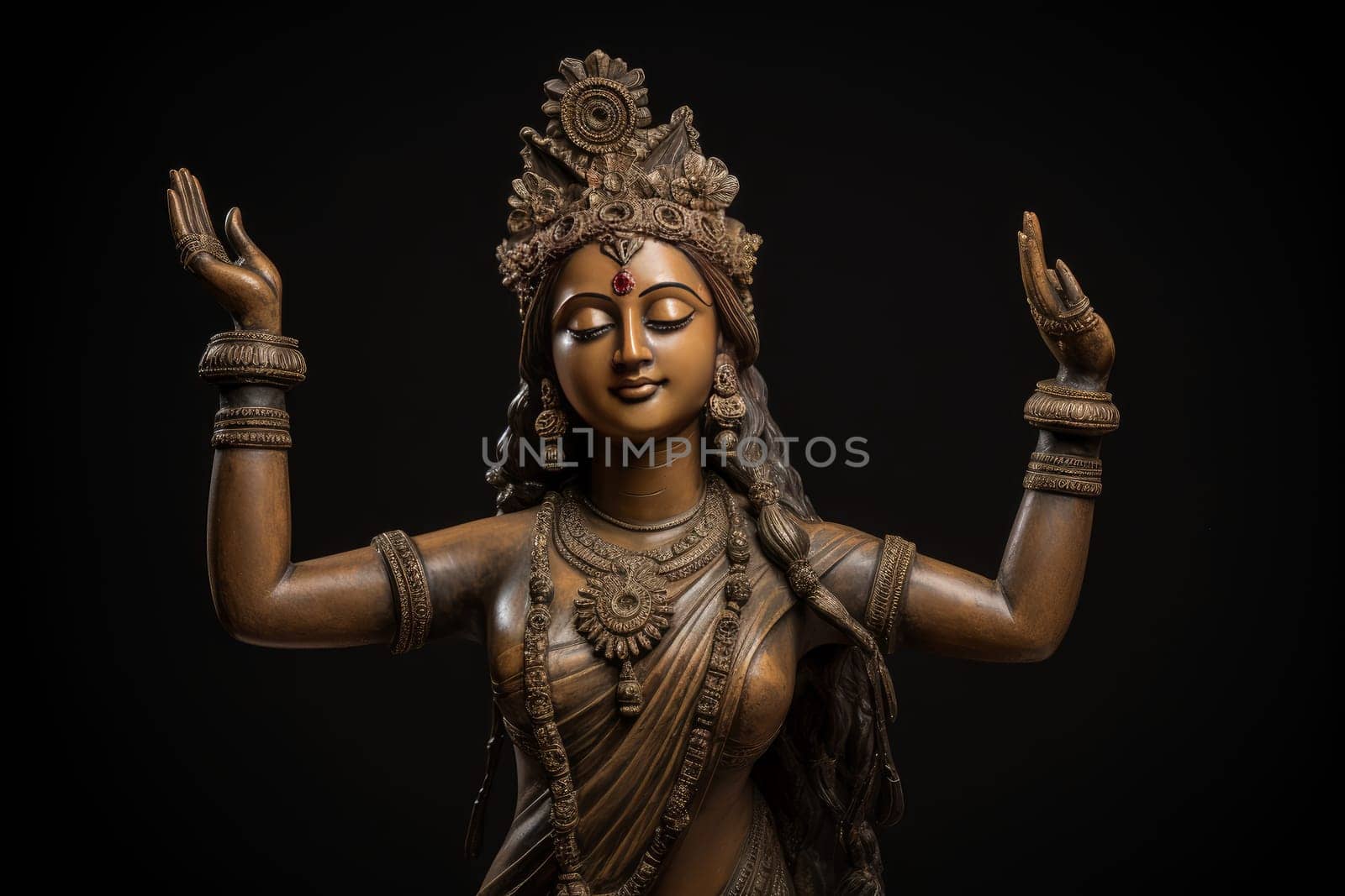 Intricate Hinduistic female statue. Hindi asia travel. Generate Ai