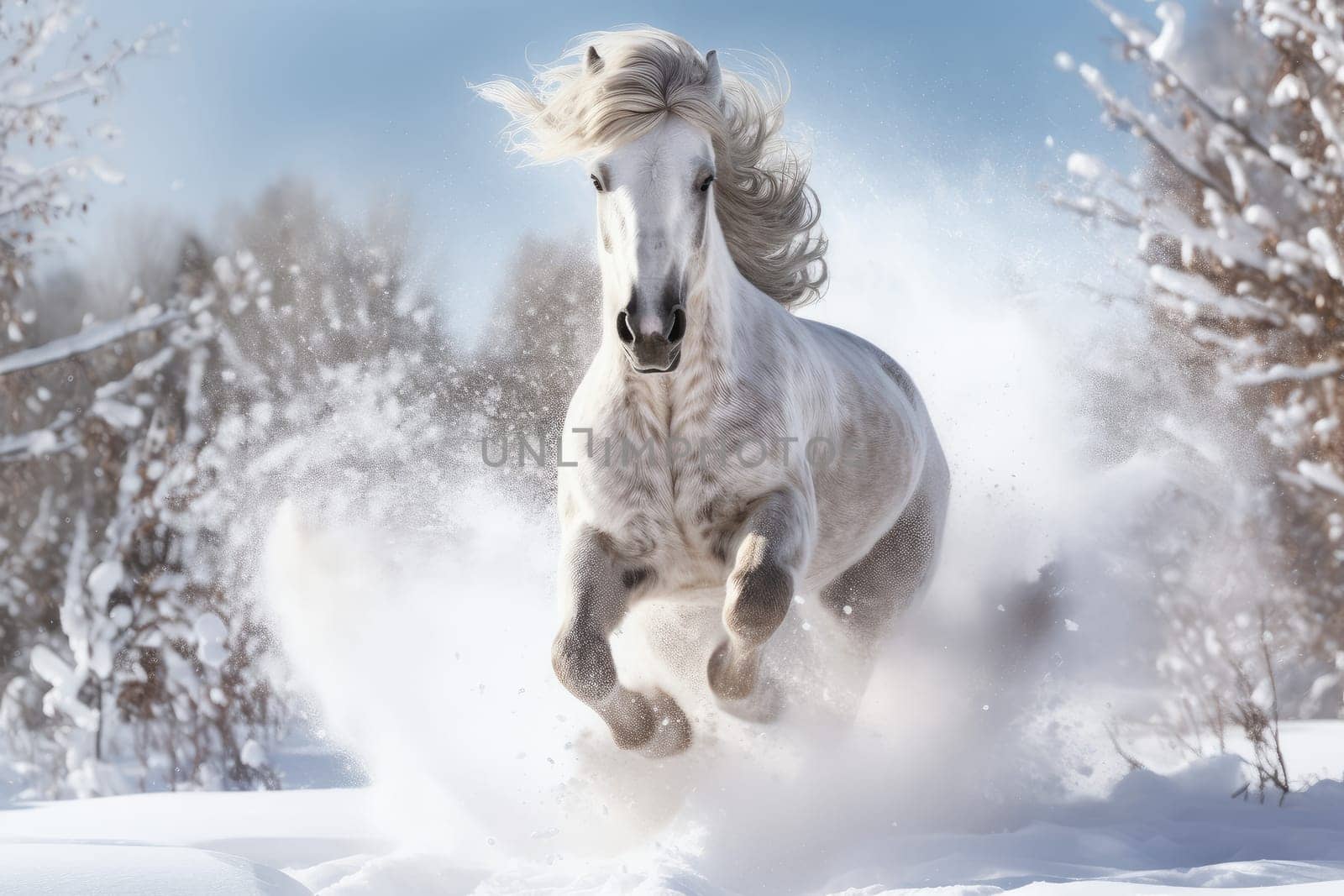 Charming Cute horse in winter snow. Generate Ai by ylivdesign