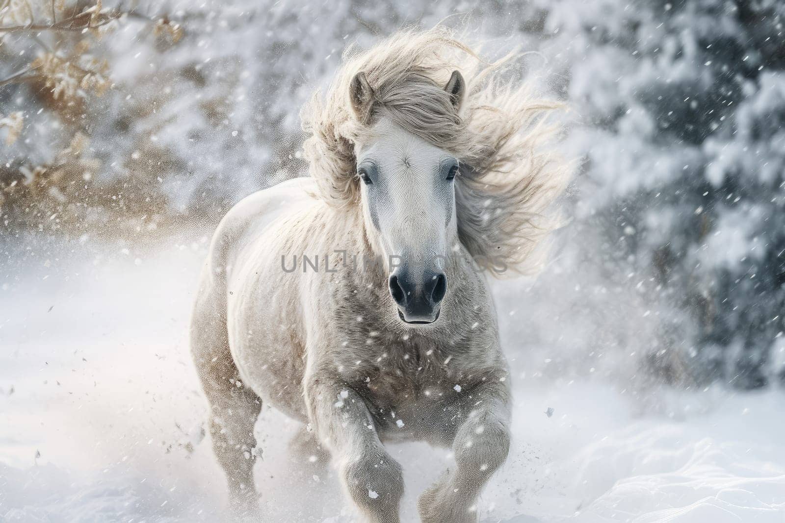 Delightful Cute horse in winter snow. Generate Ai by ylivdesign