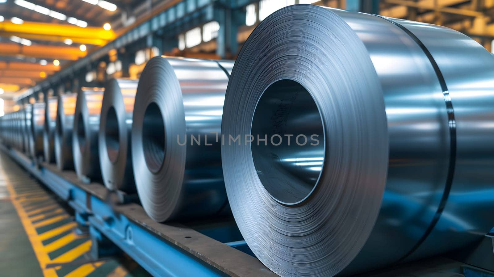 Packed rolls of steel sheet, Cold rolled steel coils in a warehouse by z1b