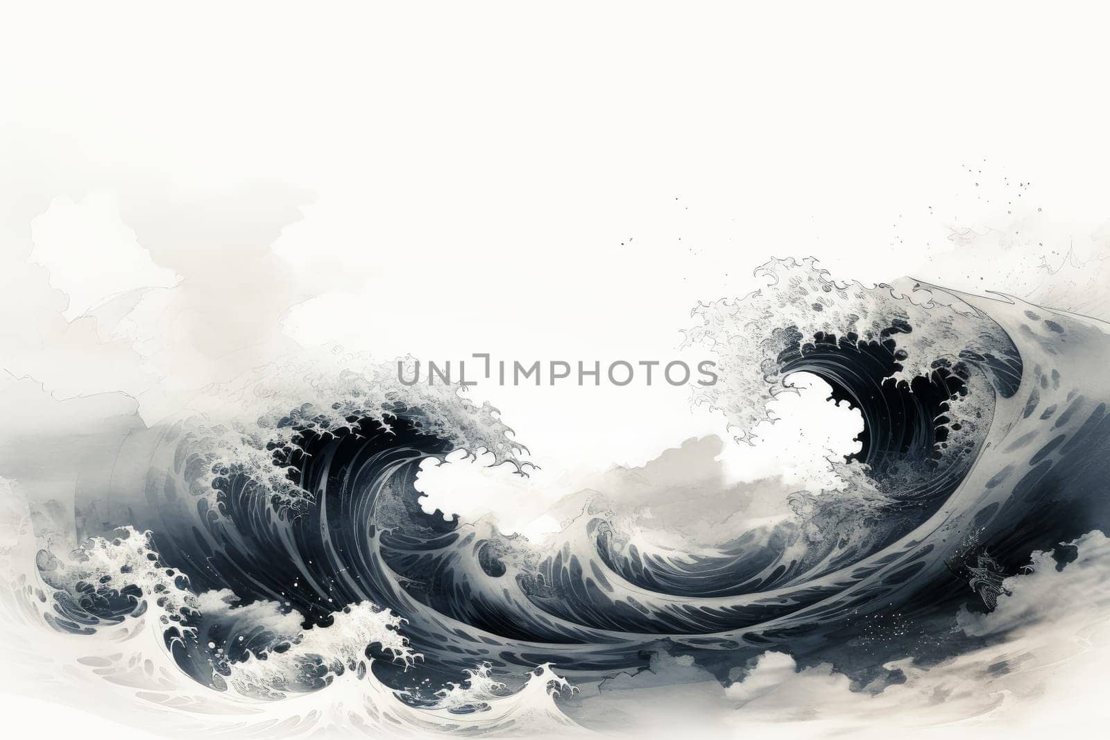Delicate Ink wave watercolor. Generate Ai by ylivdesign
