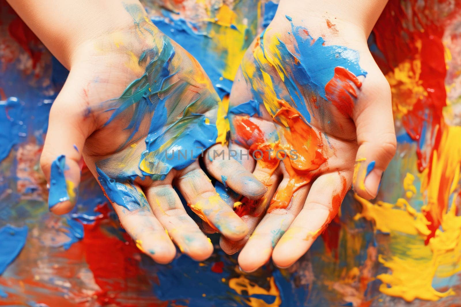 Colorful Kids hands painting. Generate Ai by ylivdesign